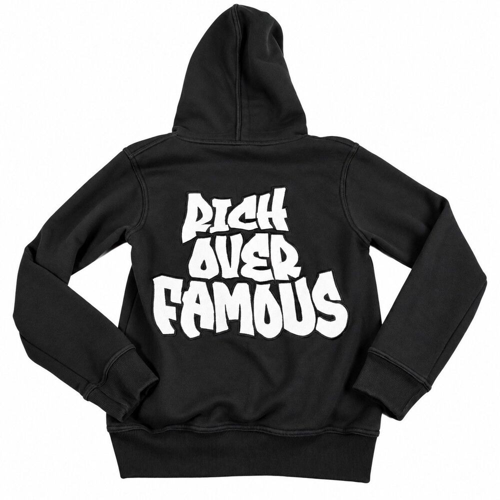 Rich Over Famous ROF Black Pullover Hoodie XS Streetwear Graffiti Logo